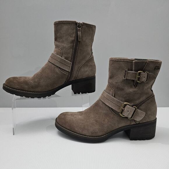 Comfortiva Barron Moto Boot Womens 10 Taupe Suede Leather Weatherproof Biker - Picture 2 of 16